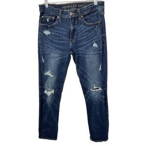 American Eagle Men's Next Level Flex Slim Denim Blue Jeans  Distressed W31 xL32